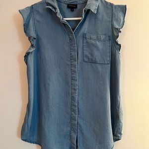 Denim ruffle button down